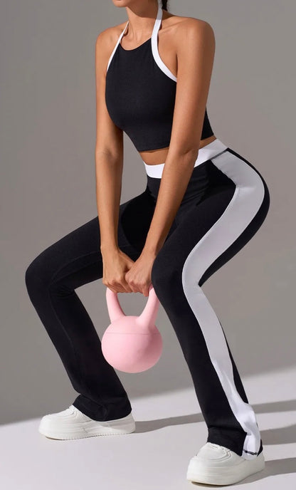Fit Stripe set  cuello alto /flare legging Black
